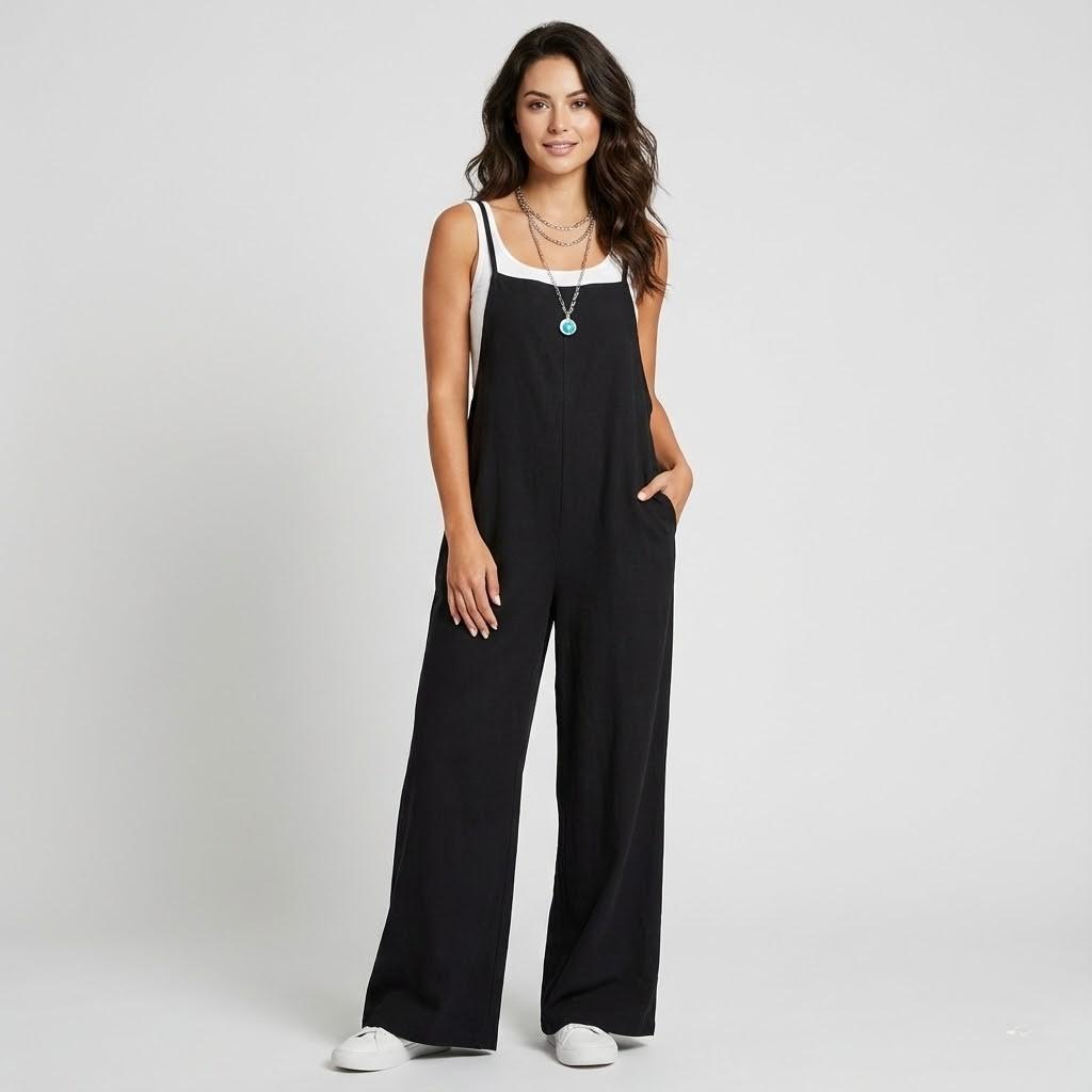 Jumpsuit elegante de alças largas | Perna larga fluida | Estilo minimalista moderno