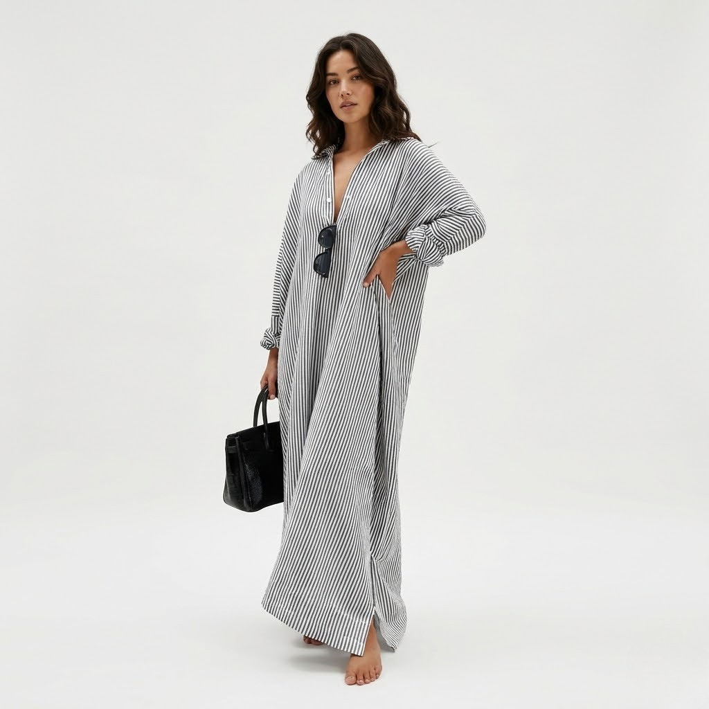 Vestido fluido em mistura de algodão | Corte amplo | Elegância descontraída para o quotidiano