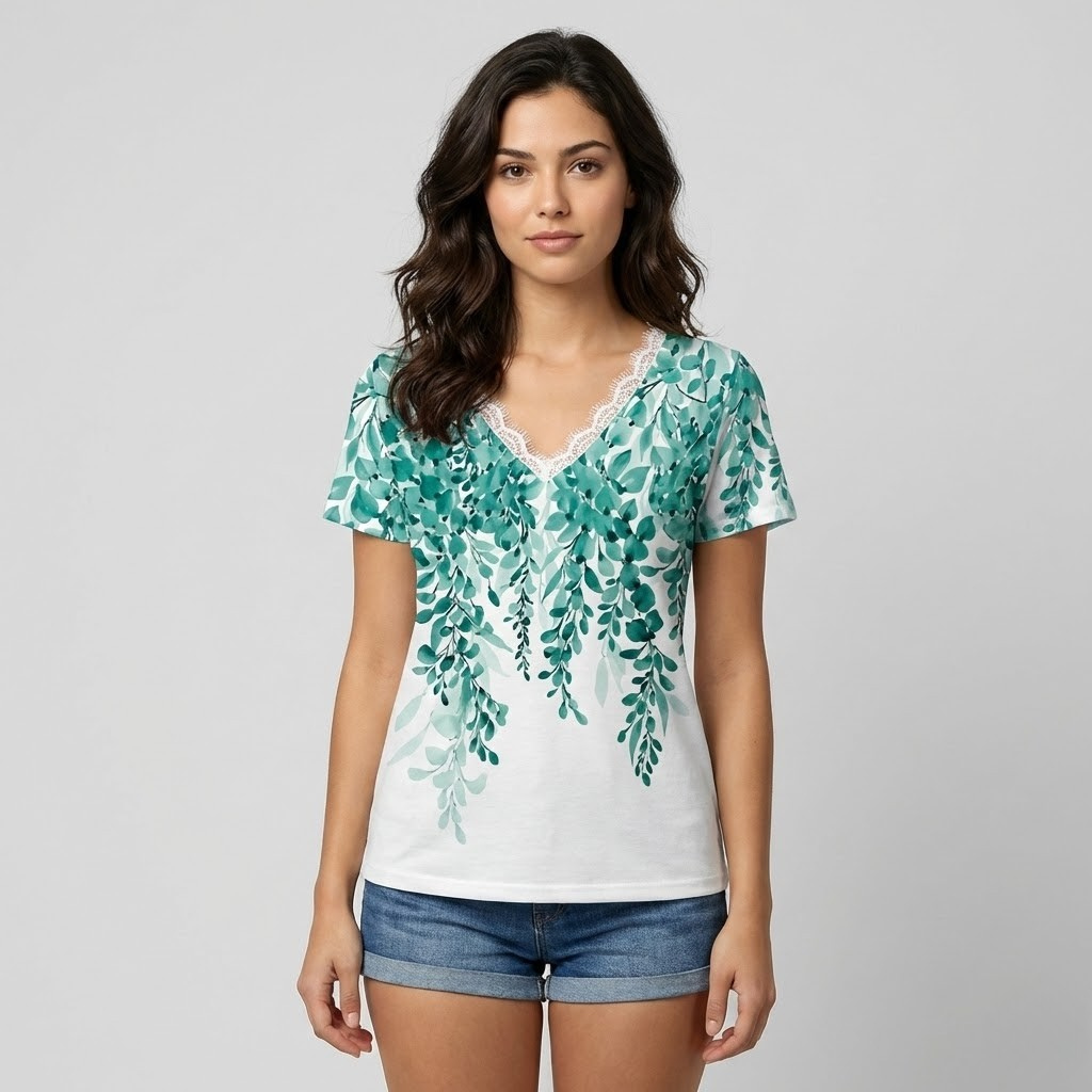 T-shirt fluida com renda delicada | Corte confortável | Estilo feminino natural