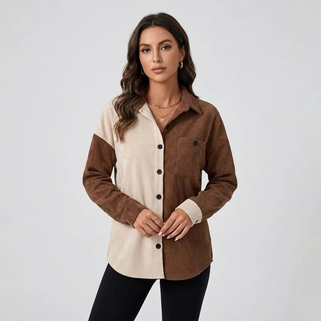 Camisa bicolor em algodão texturado | Corte direito | Estilo contemporâneo