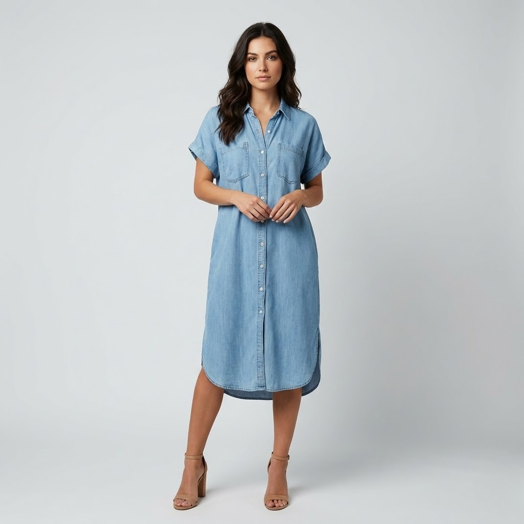 Vestido camiseiro fluido em algodão | Corte solto | Estilo casual contemporâneo