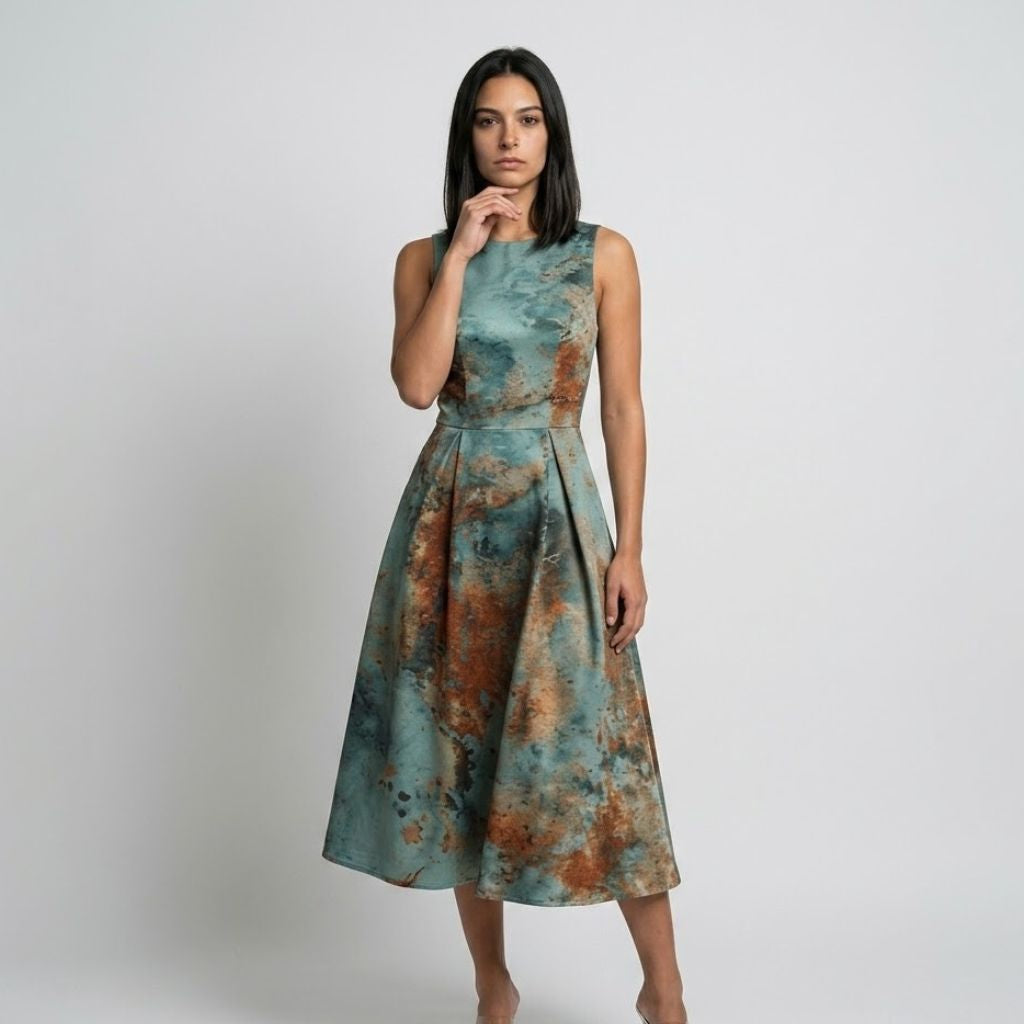 Vestido Midi Estruturado com Saia Evasé para Presença Elegante