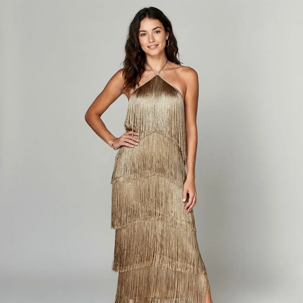 Vestido Midi Plissado | Decote Halter | Cetim
