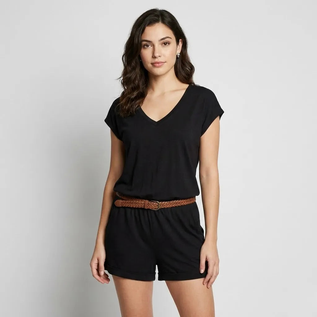 Romper casual em tecido fluido | Corte descontraído | Estilo leve de verão