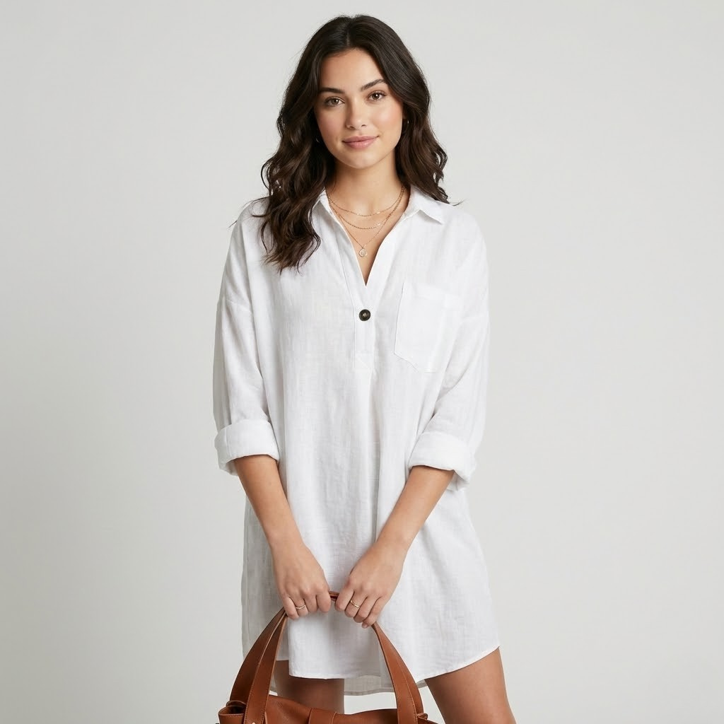 Vestido fluido em mistura de algodão e linho | Corte amplo | Elegância descontraída