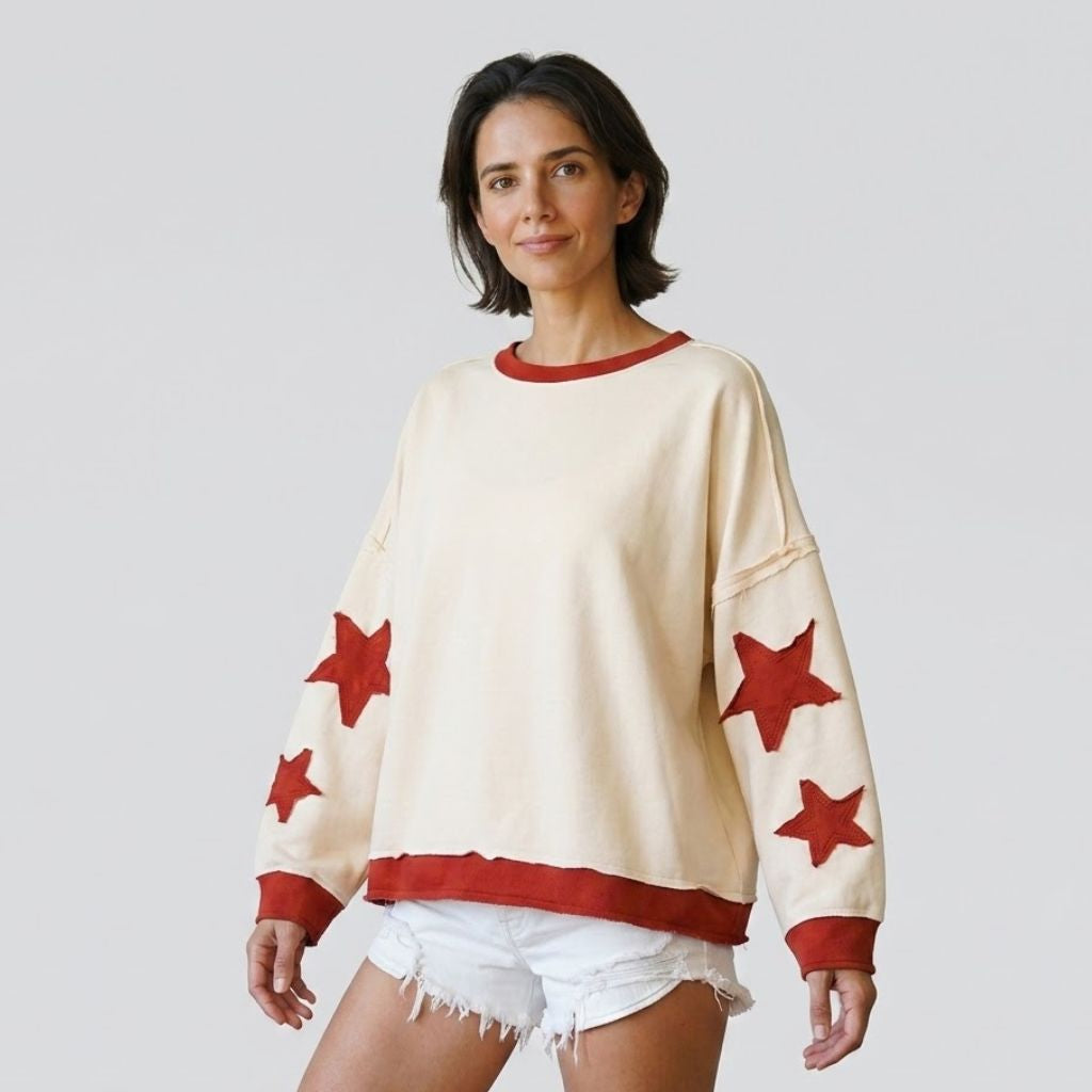 Camisola Oversized com Mangas Amplas e Detalhe Distintivo