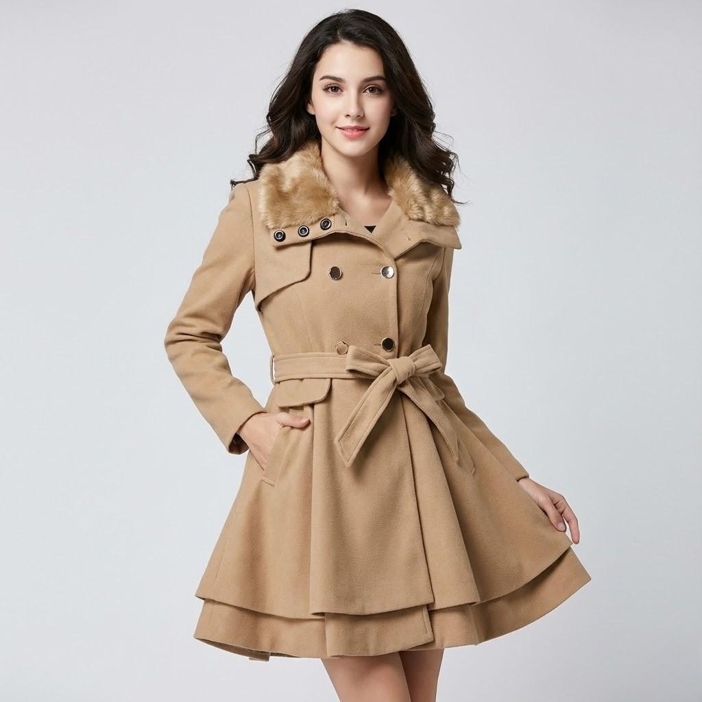 Casaco elegante de inverno em tecido estruturado | Corte cintado | Gola macia sofisticada