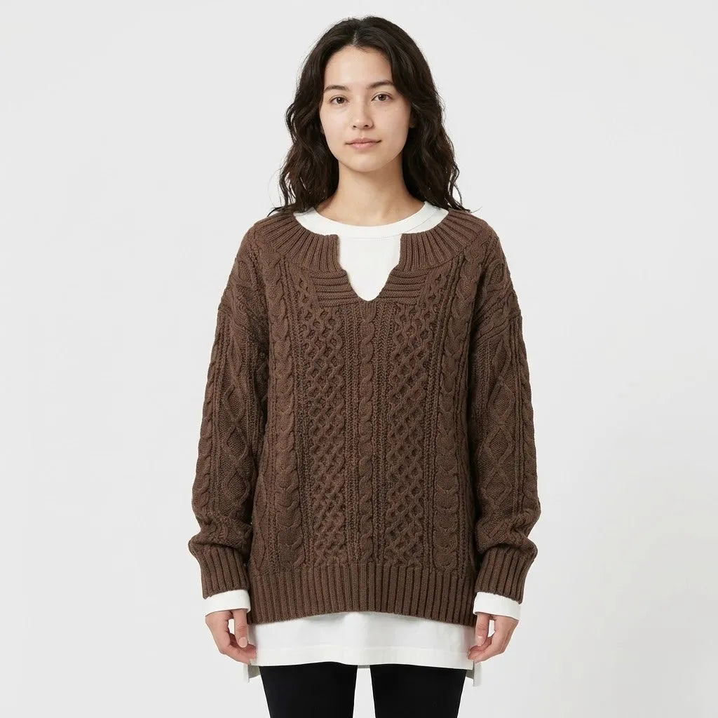 Conjunto oversized em malha entrançada | Corte amplo | Estilo casual contemporâneo