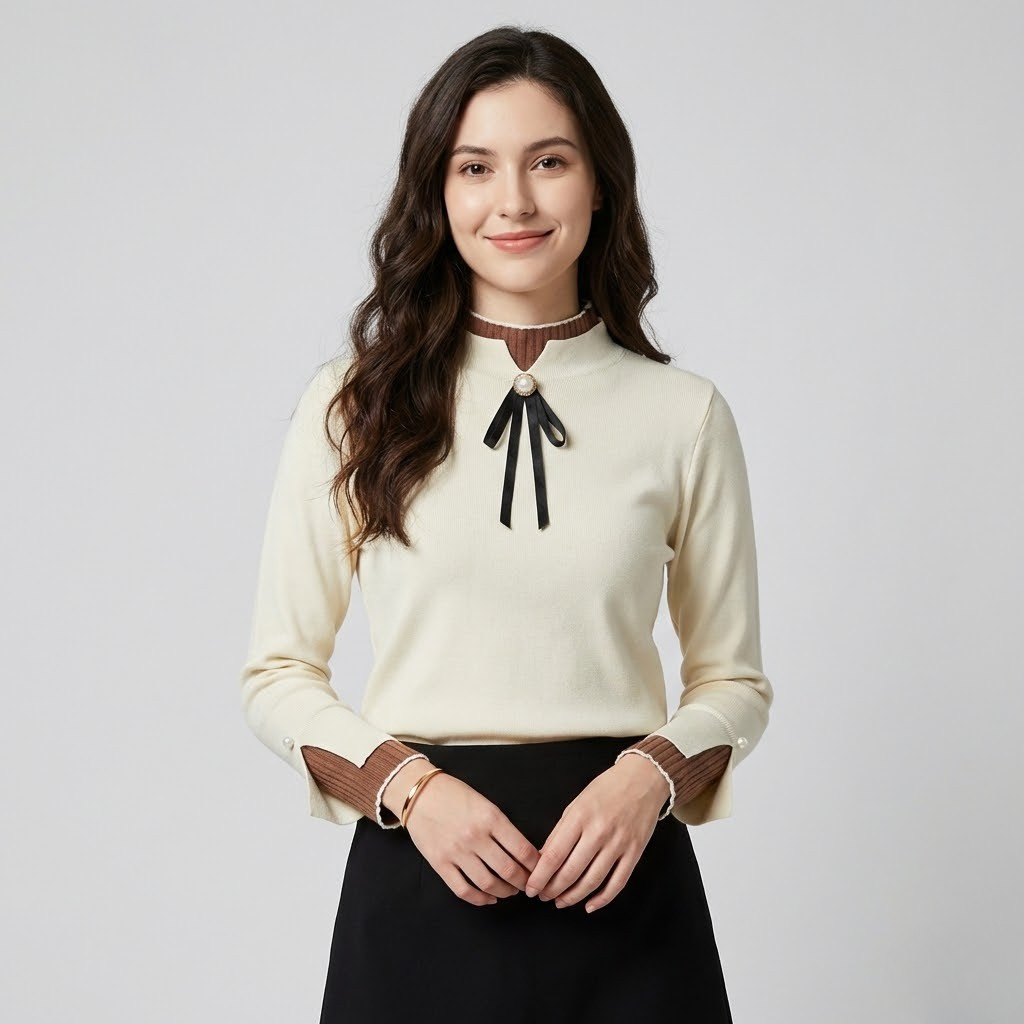 Blusa elegante em tecido fluido | Corte clássico | Laço decorativo e acabamentos delicados