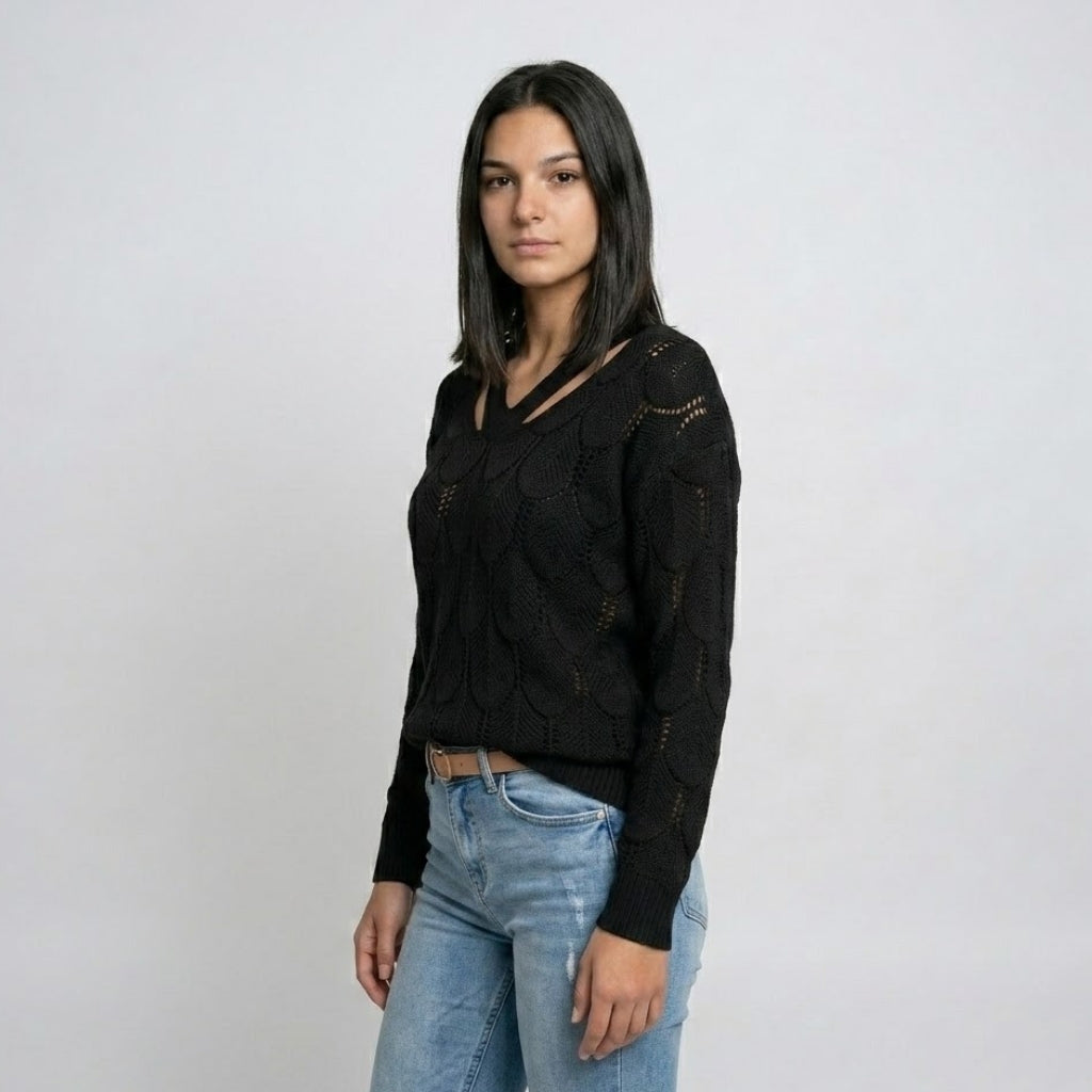 Camisola com Decote Recortado e Textura Elegante