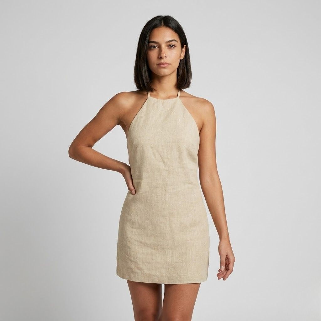 Vestido Curto Halter com Corte Fluido e Leveza Natural