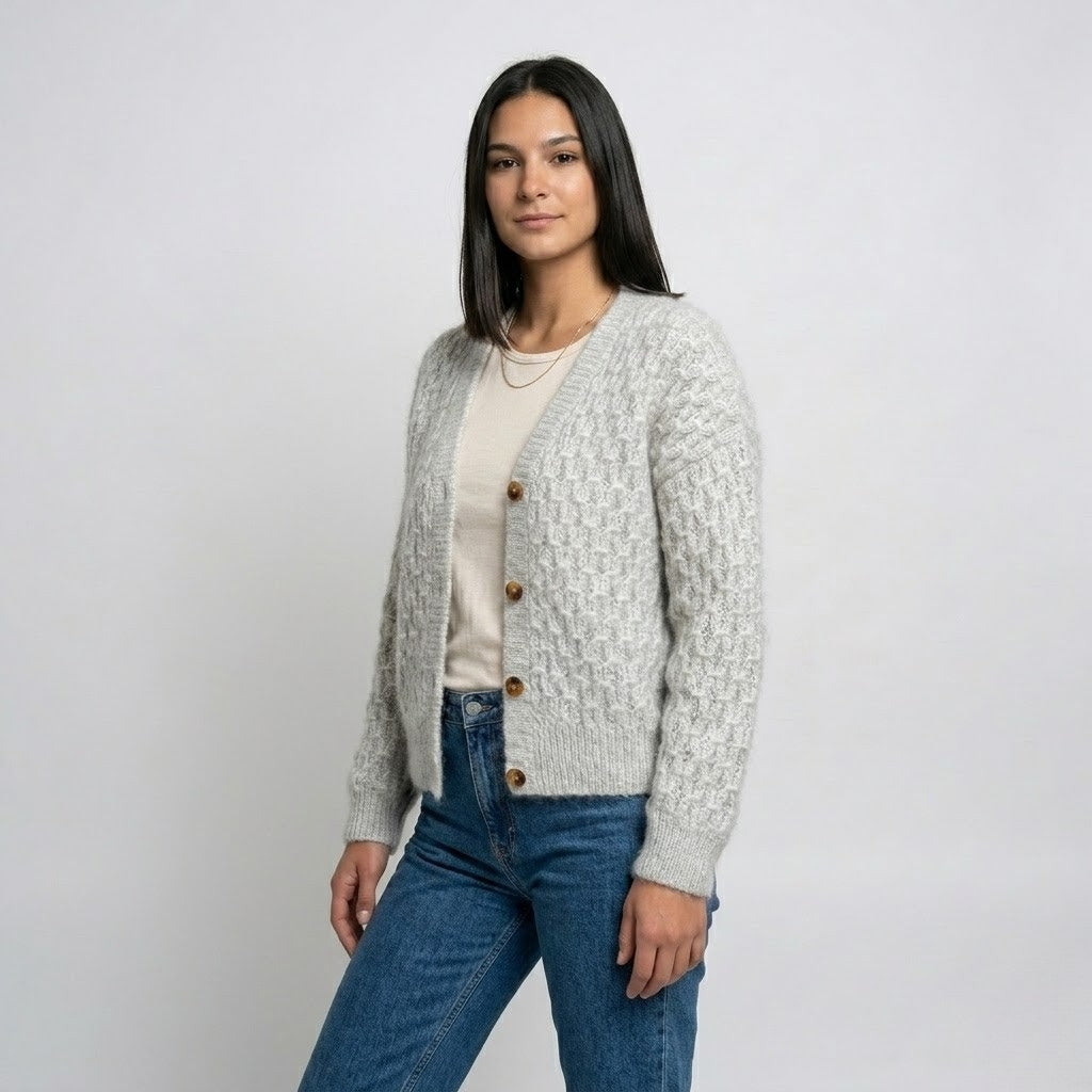 Cardigan de Malha com Botões e Textura Tricotada Envolvente