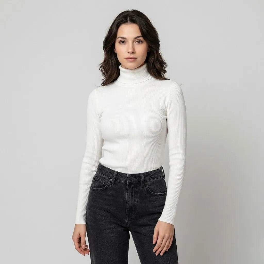 Camisola canelada em malha suave | Corte ajustado | Essencial elegante