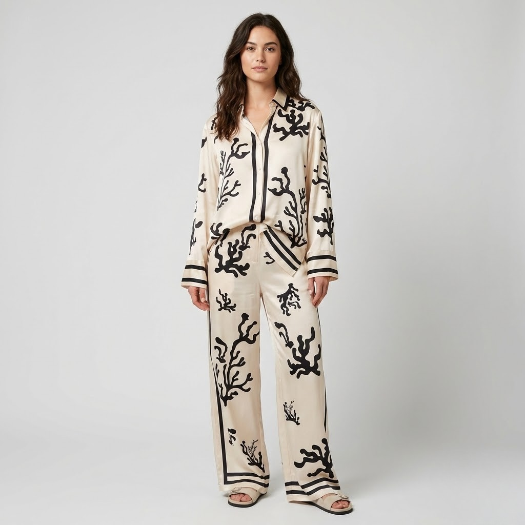 Conjunto sofisticado com estampado artístico | Corte fluido | Elegância descontraída