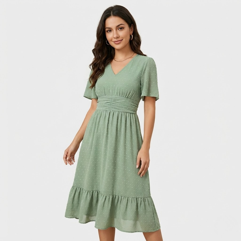 Vestido fluido em mistura de viscose | Cintura marcada | Elegância leve para dias luminosos