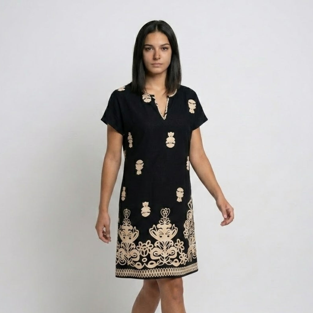 Vestido Curto Fluido com Decote em V e Conforto Descontraído