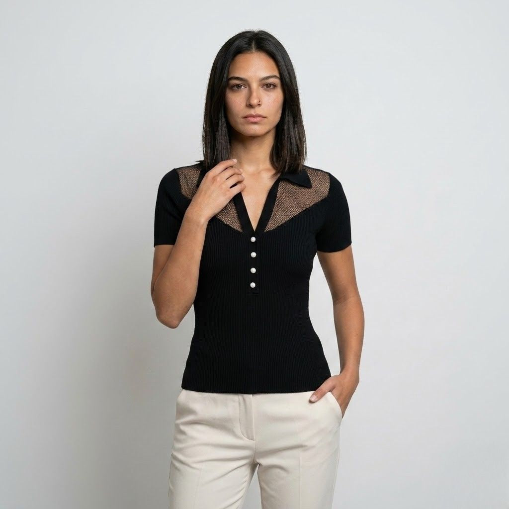 Blusa Ajustada com Gola Estruturada para Visual Elegante
