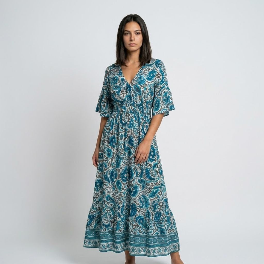 Vestido Midi com Decote em V para Dias de Verão