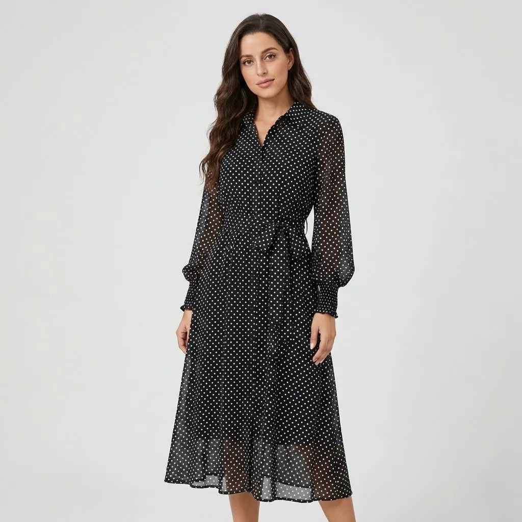 Vestido Midi Camiseiro Estampado | Cinto Ajustável | Viscose Fluida