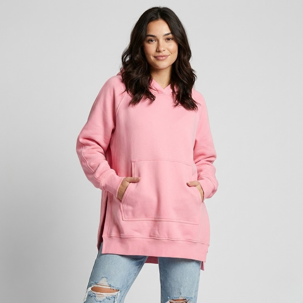 Sweatshirt longa com capuz suave | Corte oversized | Fendas laterais modernas