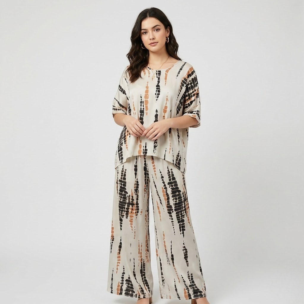 Conjunto fluido com estampado gráfico | Corte solto | Conforto elegante