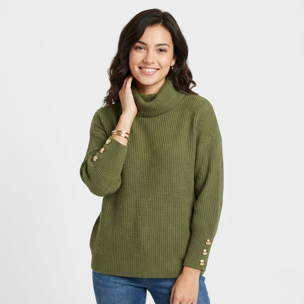 Camisola de malha suave | Corte descontraído | Detalhe de botões elegantes