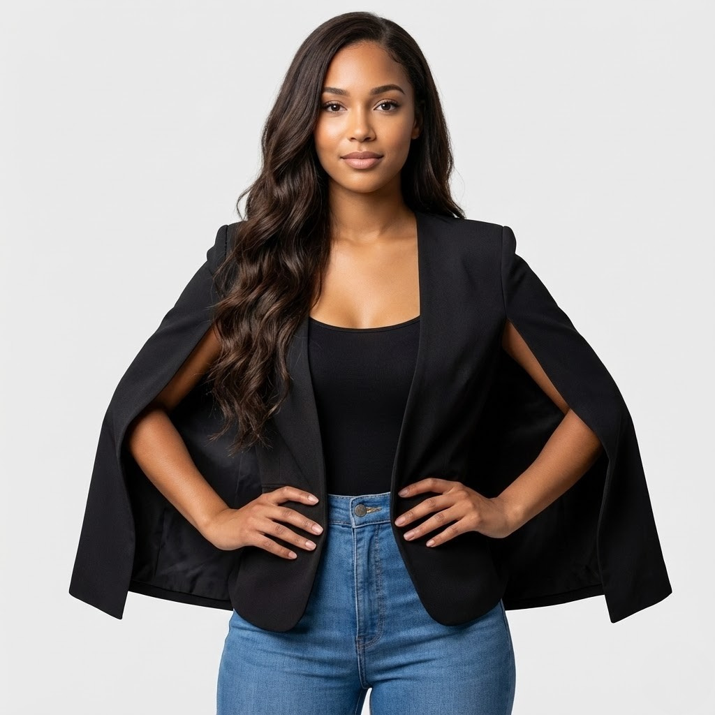 Blazer elegante estruturado em tecido fluido | Corte direito | Detalhe de ombros marcados