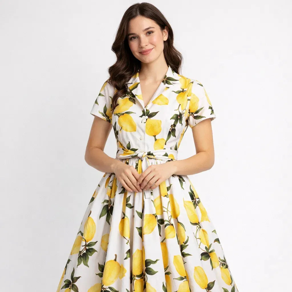 Vestido midi estampado em mistura de algodão | Corte evasé | Elegância floral