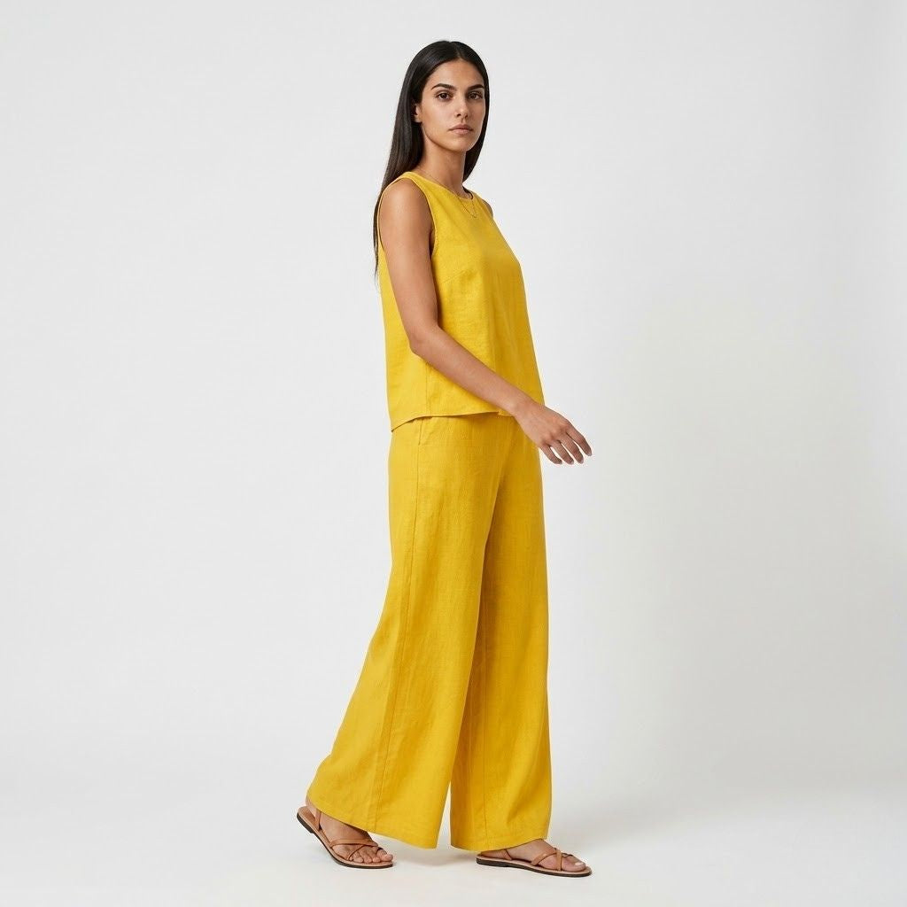Conjunto Fluido de Top Sem Mangas e Calça Ampla com Conforto Total