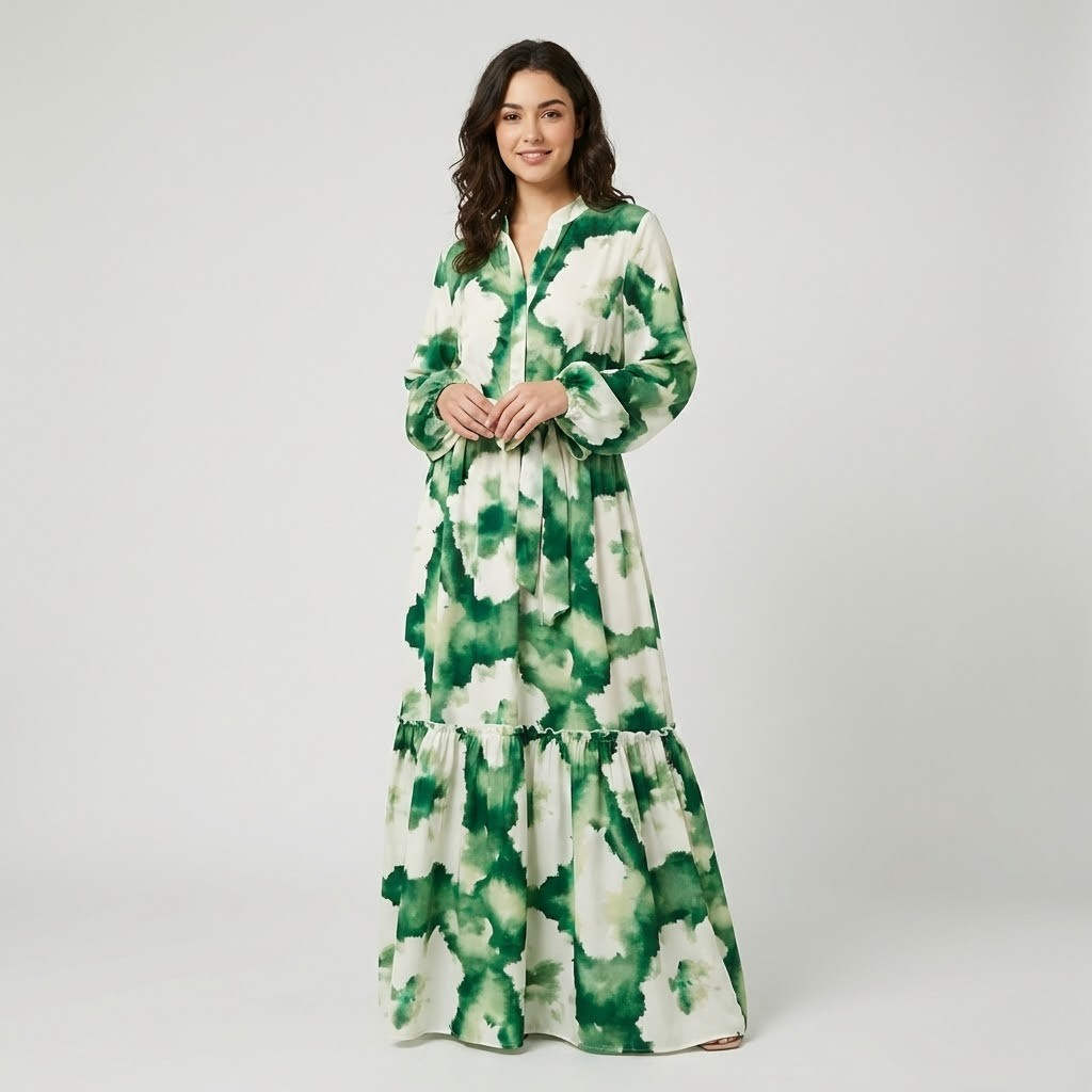 Vestido fluido estampado em algodão | Corte midi amplo | Elegância descontraída