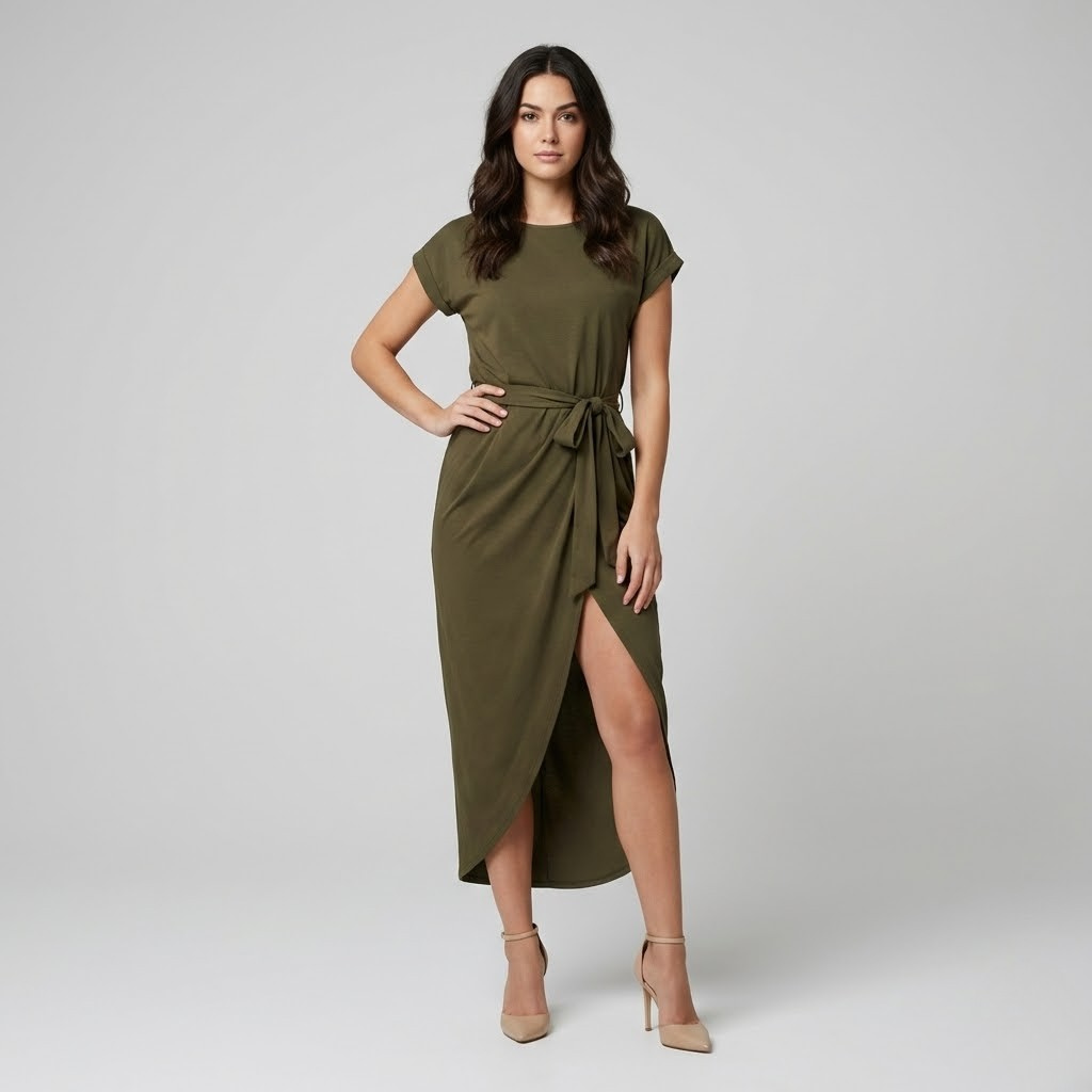 Vestido fluido em mistura de viscose | Cintura ajustada | Elegância descontraída