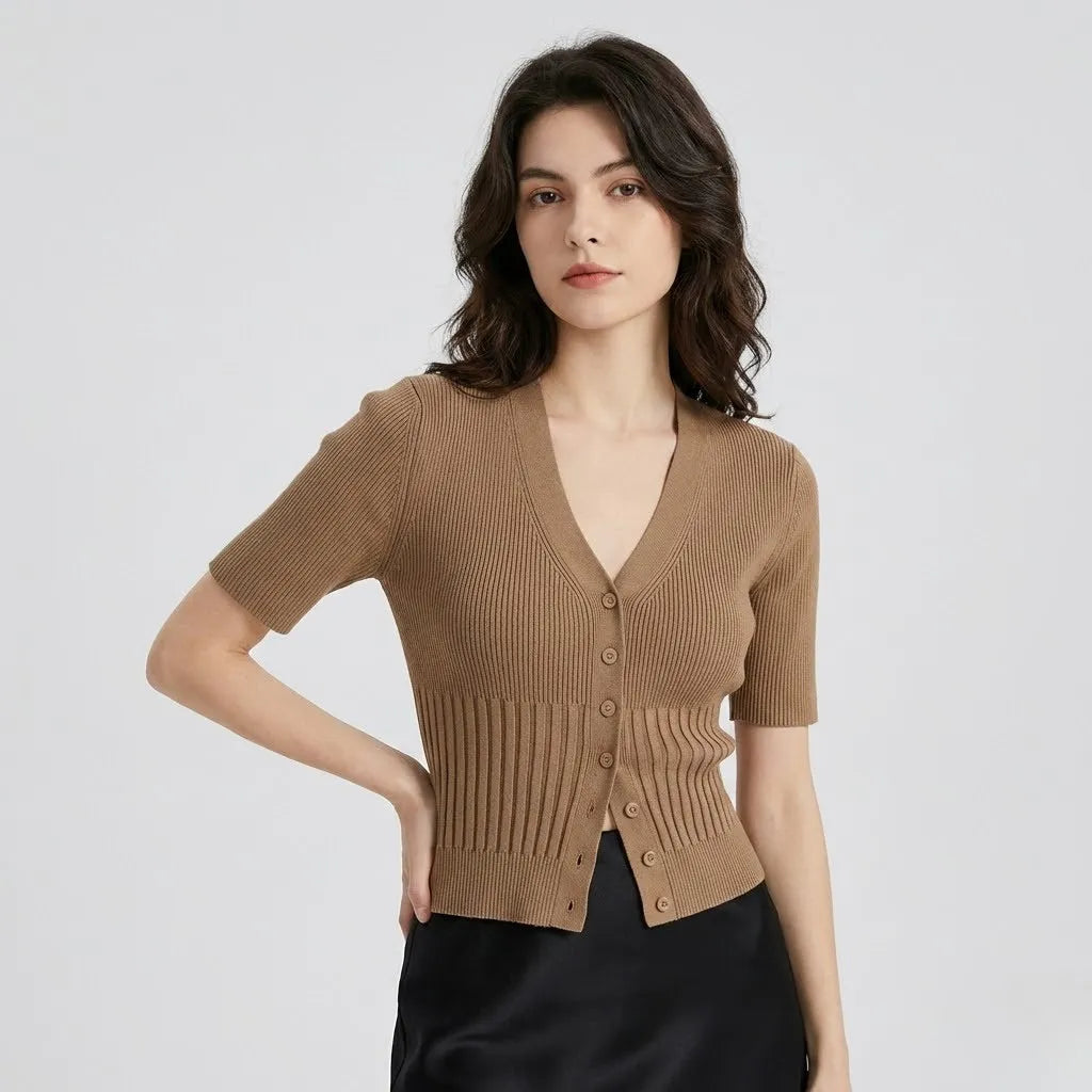 Cardigan canelado em malha de viscose | Corte ajustado | Elegância natural