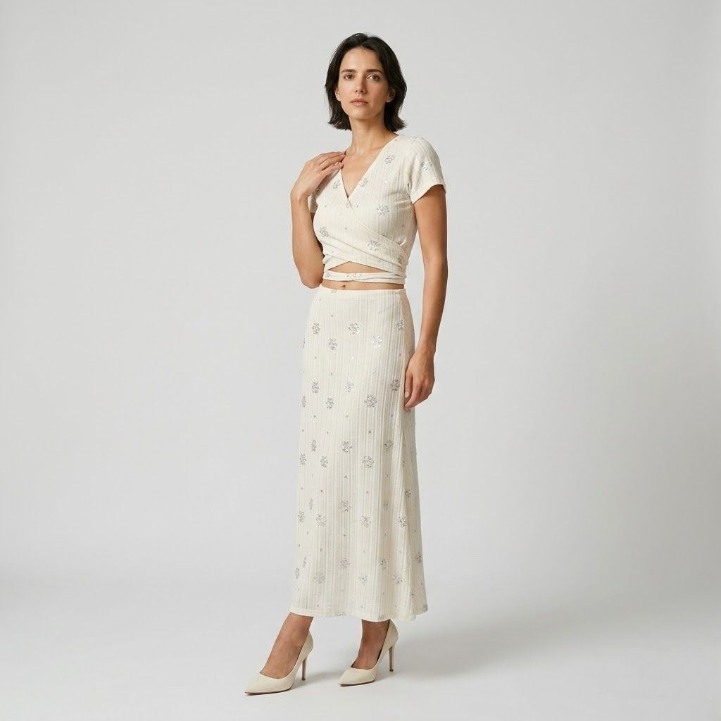 Conjunto Elegante com Saia Plissada e Blusa Cruzada para Dias Leves