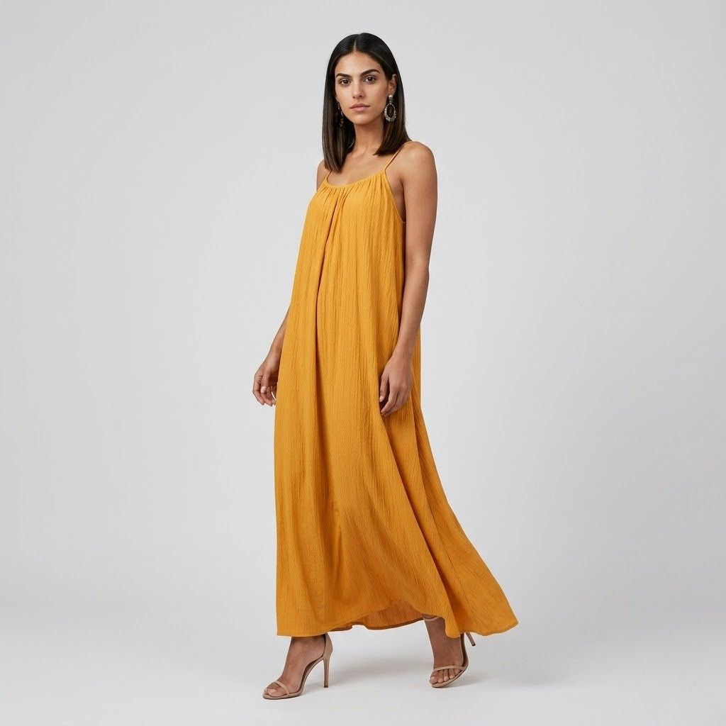 Vestido Maxi Fluido de Alças com Movimento Leve e Solto