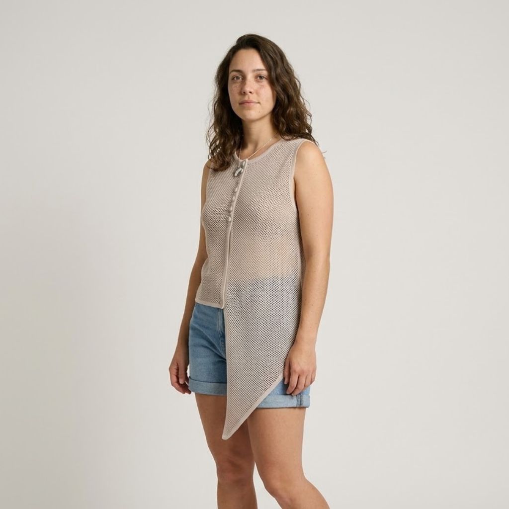 Blusa de Malha Texturada sem Mangas com Decote em V e Leveza Elegante