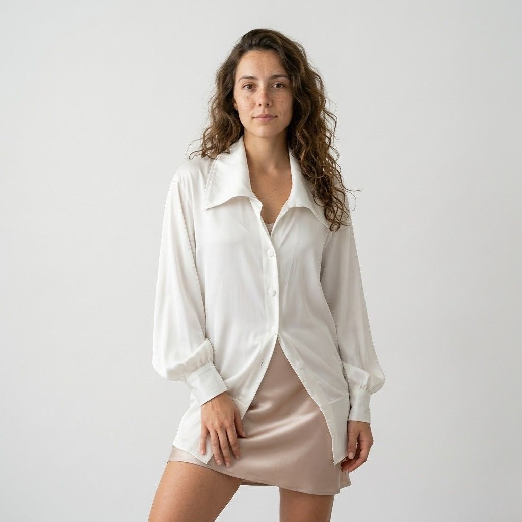 Blusa Oversized com Botões Frontais e Estrutura Leve