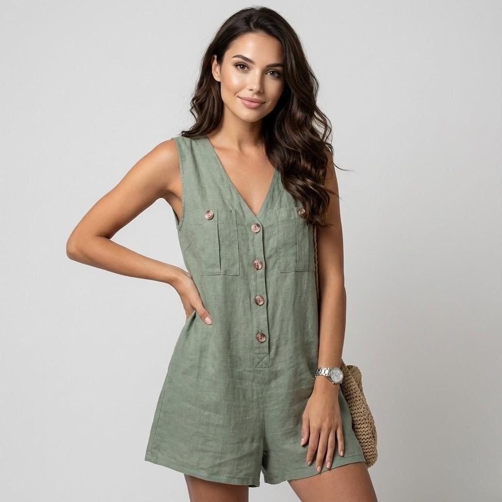 Macacão feminino em algodão e linho | Corte fluido | Estilo casual de verão