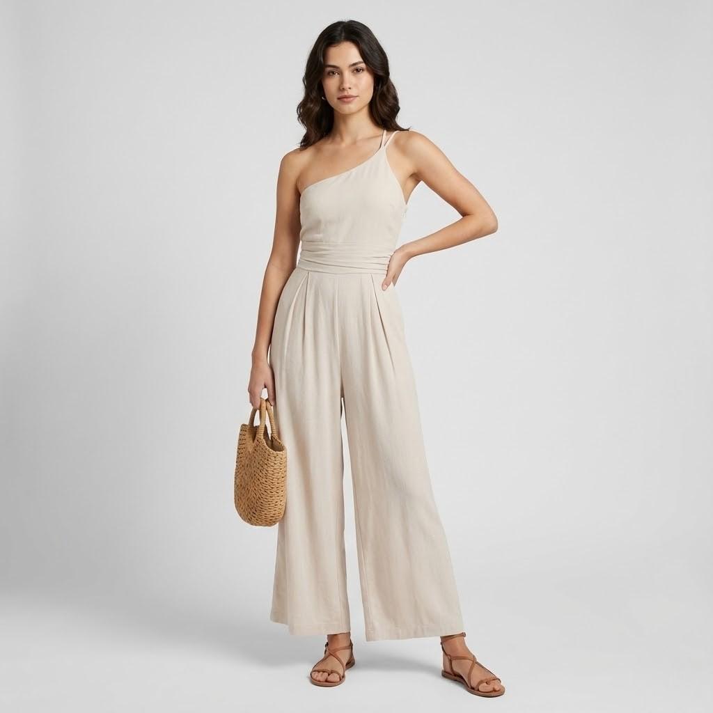 Jumpsuit elegante de inspiração natural | Corte assimétrico | Silhueta fluida contemporânea