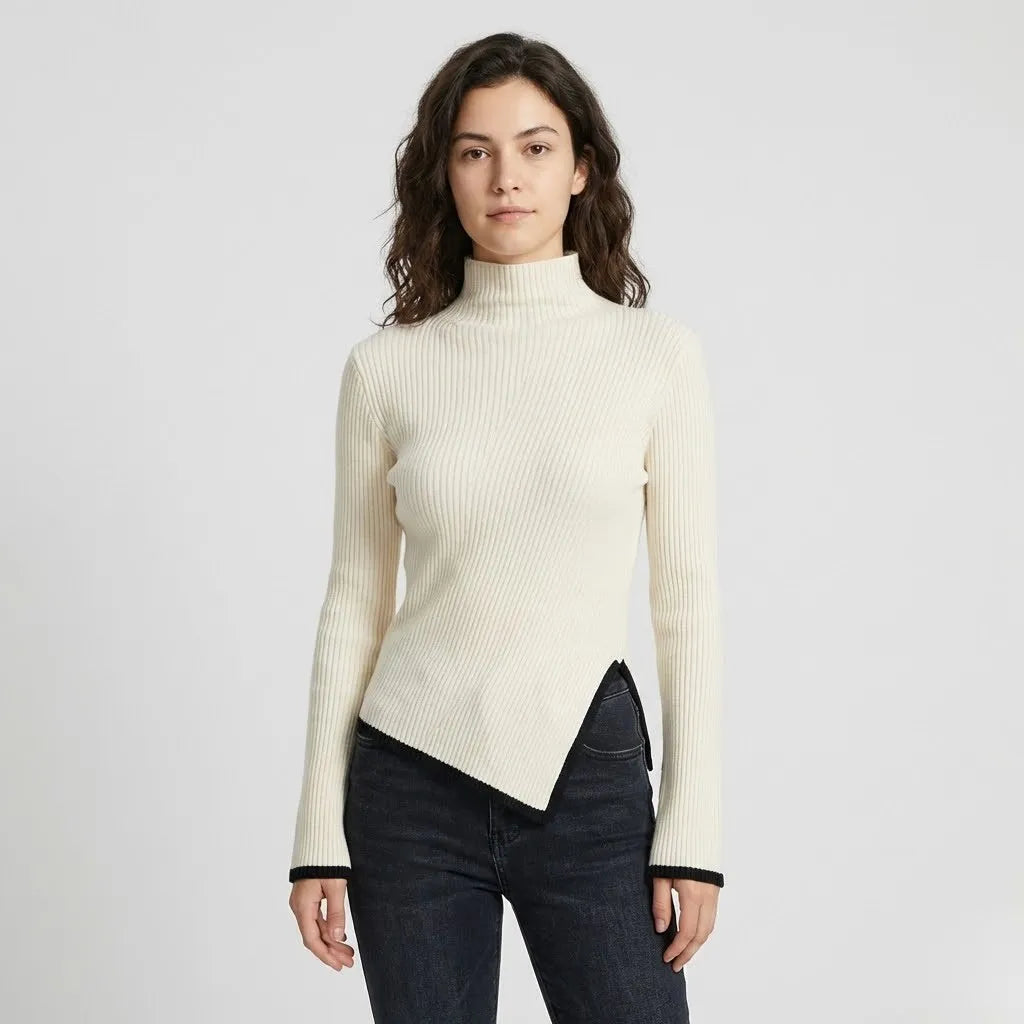 Camisola canelada de gola alta | Corte ajustado | Elegância minimalista