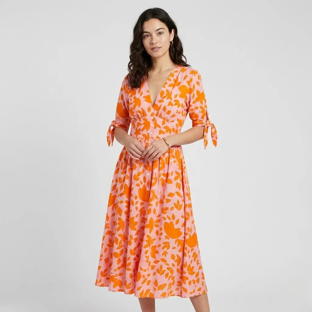 Vestido Midi Fluido | Estampado Floral | Viscose