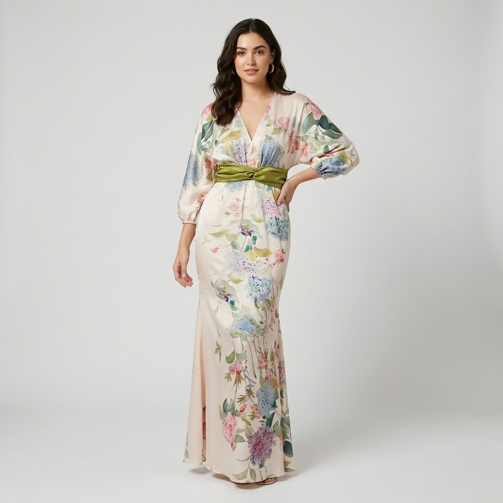Vestido midi floral em viscose suave | Cintura marcada | Elegância artística