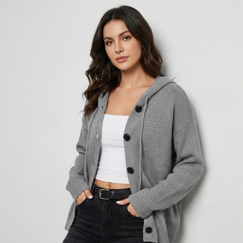 Casaco de malha em algodão e lã | Corte direito | Botões frontais clássicos