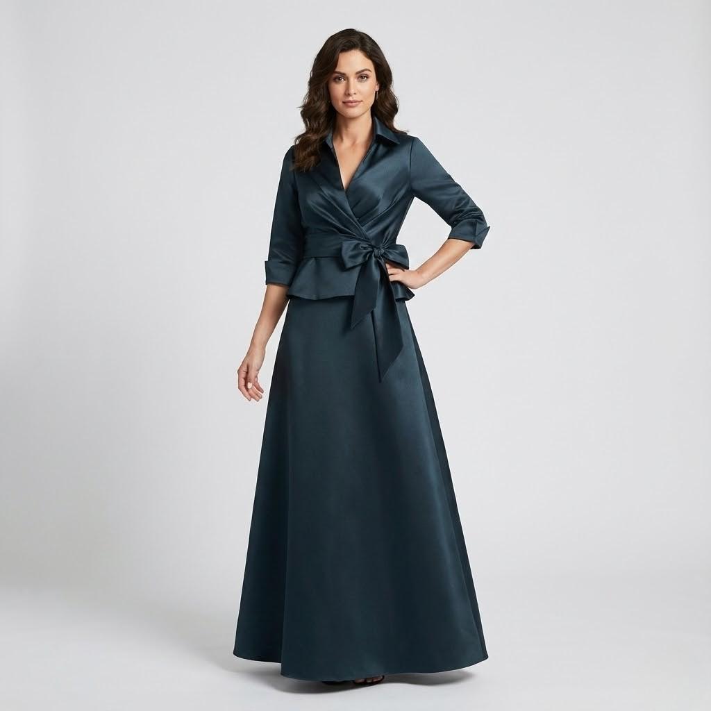 Vestido longo elegante de inspiração camiseira | Corte fluido | Cintura marcada com laço