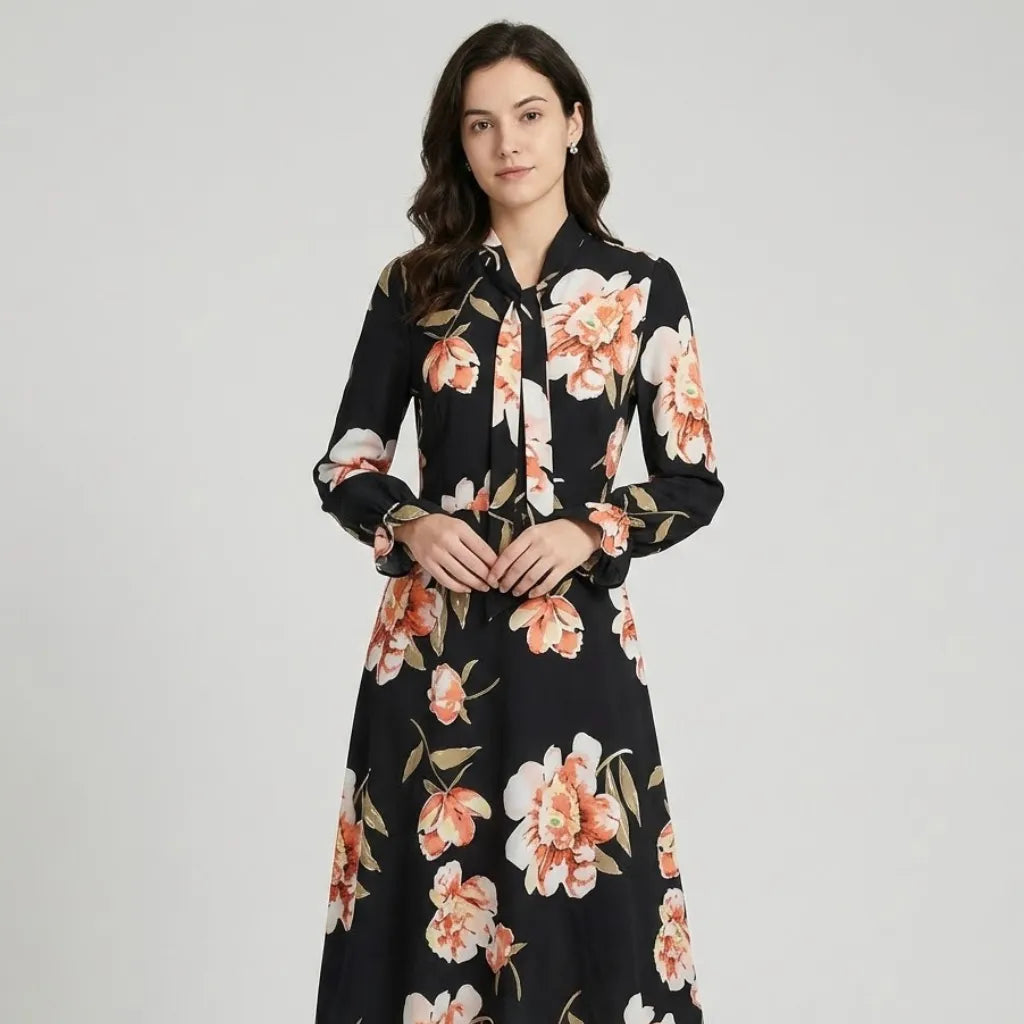 Vestido Midi Fluido Estampado | Corte Evasé | Chiffon