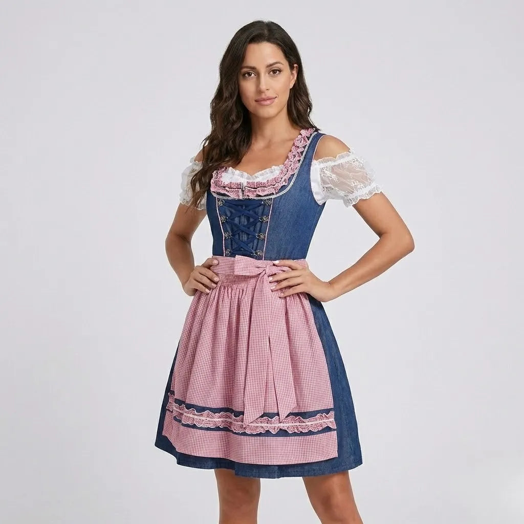 Vestido Tradicional Curto | Estilo Dirndl | Mistura de Algodão