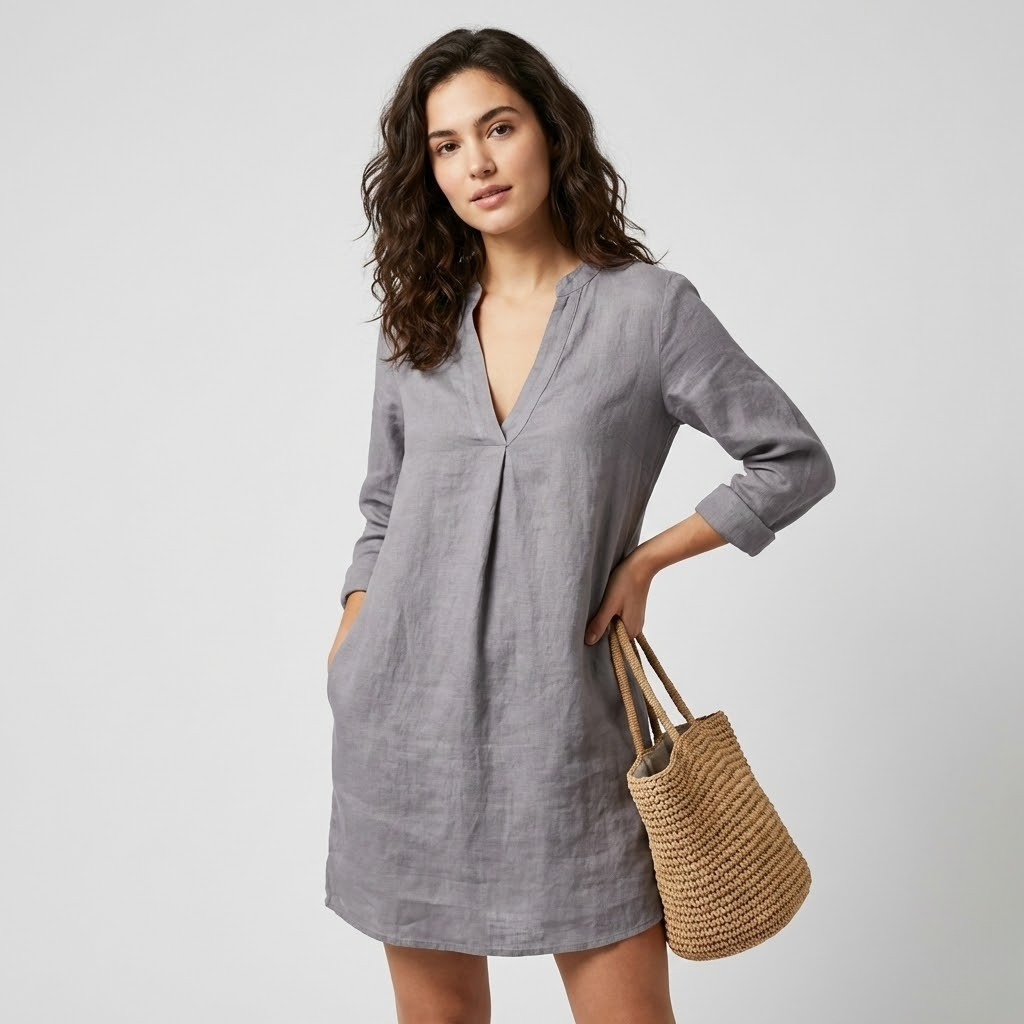 Vestido fluido em linho suave | Corte solto | Elegância natural de verão