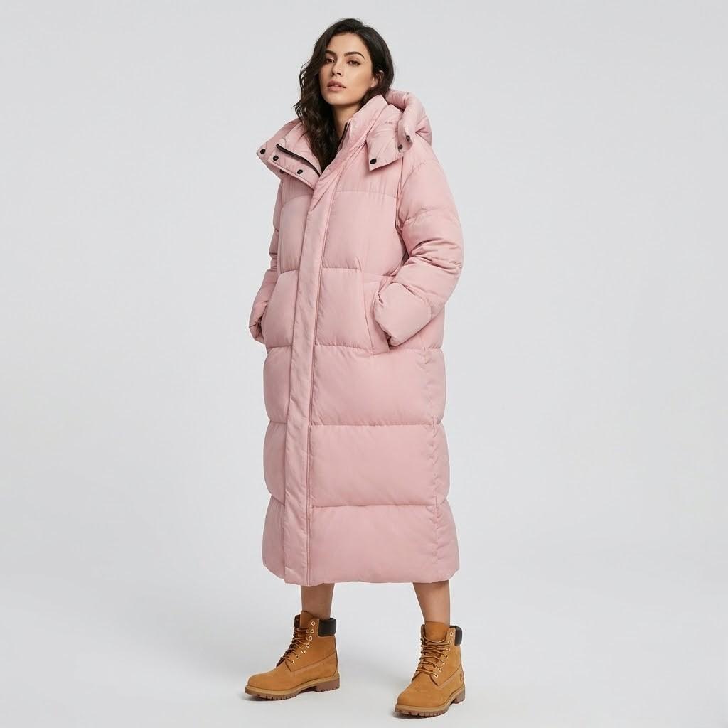 Casaco acolchoado longo com capuz | Corte confortável | Conforto urbano de inverno
