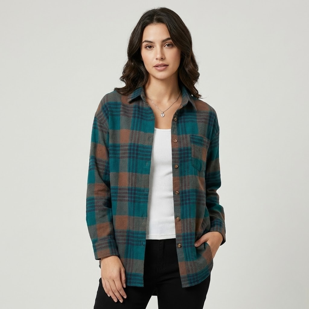 Camisa longa aos quadrados de inspiração casual | Corte solto | Estilo descontraído