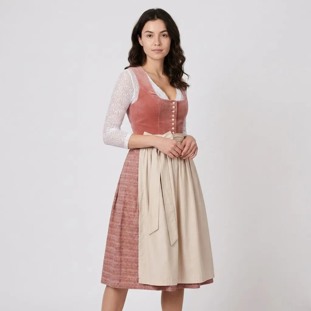 Vestido Tradicional Midi | Estilo Dirndl | Mistura de Algodão