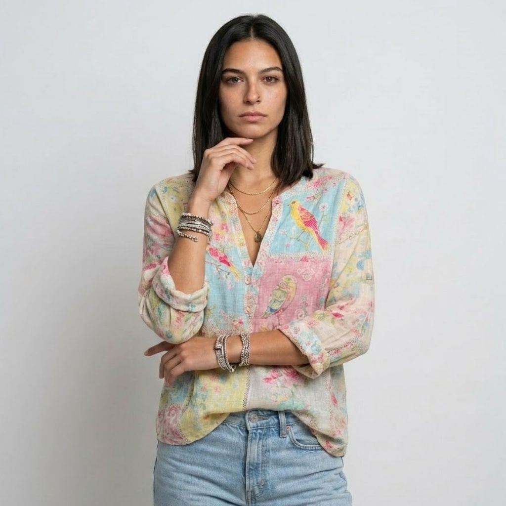Blusa Estampada com Decote em V para Conforto Leve
